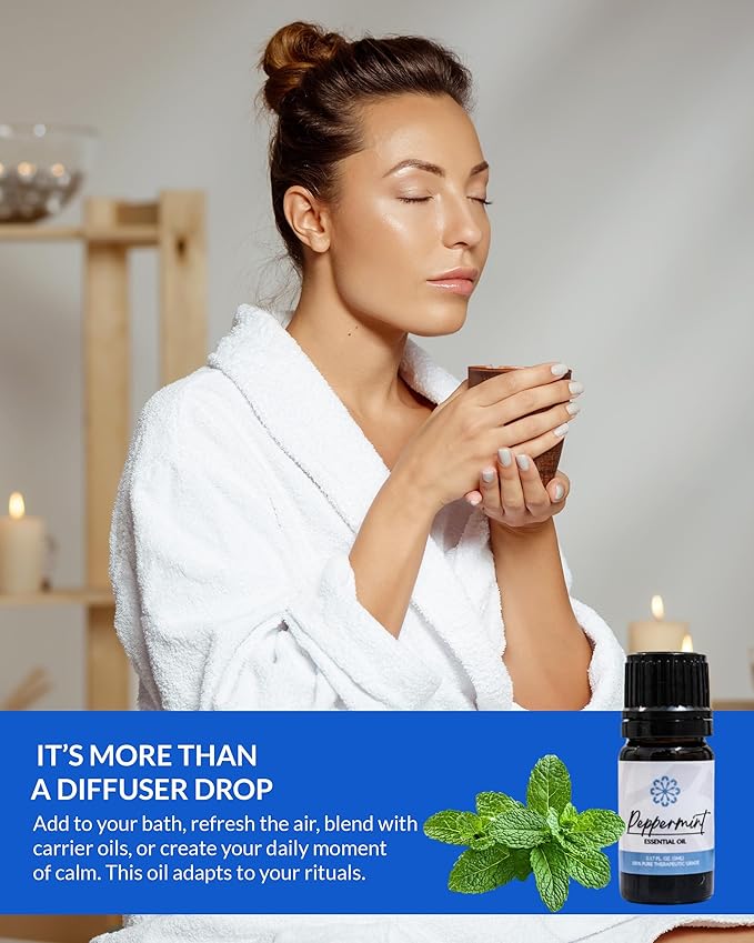 Essence Peppermint Essential Oil – 100% Pure & Therapeutic Grade – Perfect for Aromatherapy, Diffusers & Recharging Essence Nasal Diffuser Rings – Natural Stress & Mood Support (5mL)