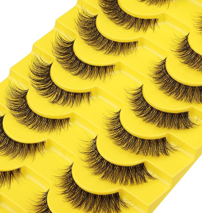False Eyelashes Russian Strip Lashes D-Curly Wispy Natural Look zanlufly Lashes Like Eyelash Extension Volume Transparent Band Cat Eye Fake Eyelashes Pack