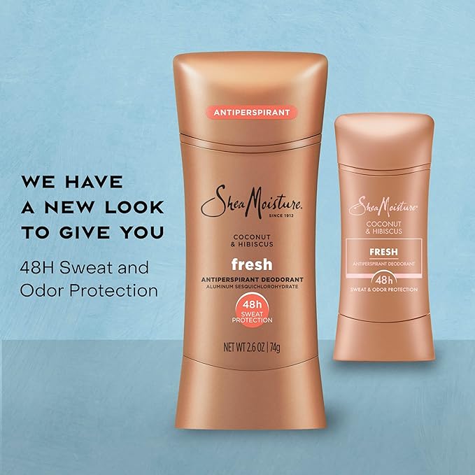 SheaMoisture Antiperspirant Deodorant Stick Fresh Coconut & Hibiscus 2 Count for 48HR Sweat & Odor Protection with No Parabens & No Mineral Oil 2.6 oz