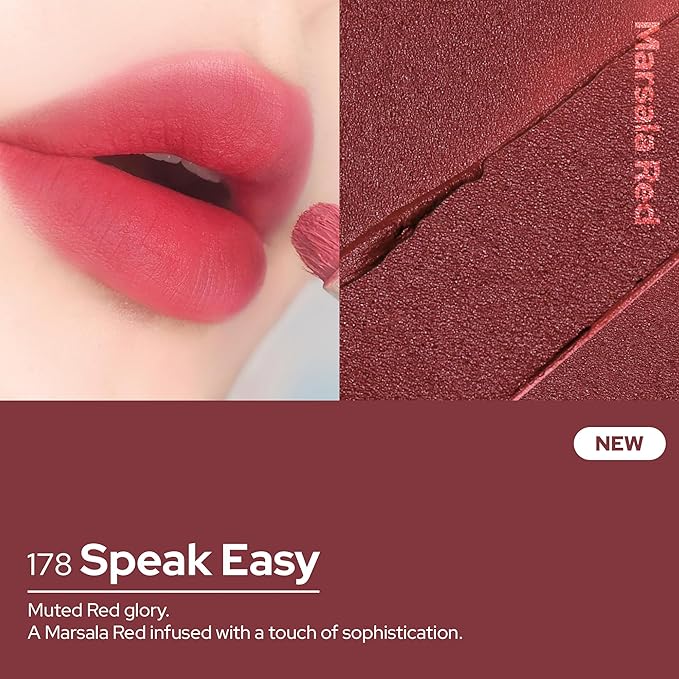 Unseen Blur Soft-matte Lip Tint Long-Lasting Stain, Blendable 3.2g, Holiday Stocking Stuffer, Winter Makeup Essentials (178 Speak easy, 0.11 oz)