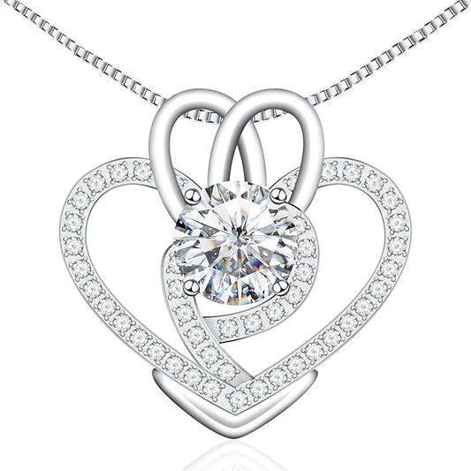 Yuelove Infinity Necklace for Women, 925 Sterling Silver Heart Necklace with 5A Zircon, White Gold Plated Adjustable Chain, Gift for Valentine's Day, Birthday, Anniversary for Wife, Girlfriend, Mom
