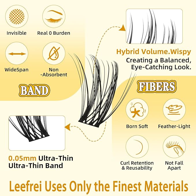 Leefrei Eyelash Cluster 10-18mm Wispy Eyelash Clusters D Curl DIY Lash Extension Natural Lash Clusters Individual Lashes (LF03 Lashes Only)