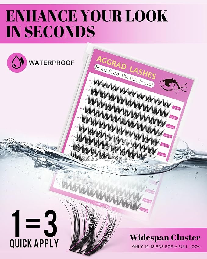Flora Lash Clusters Kit 8-14mm D Curl Wispy Eyelash Clusters Spiky WideSpan DIY Eyelash Extension Kit Spiky Cat Eye Lashes Individual Fake Eyelashes Clusters Kit Ultra-Thin Black Band