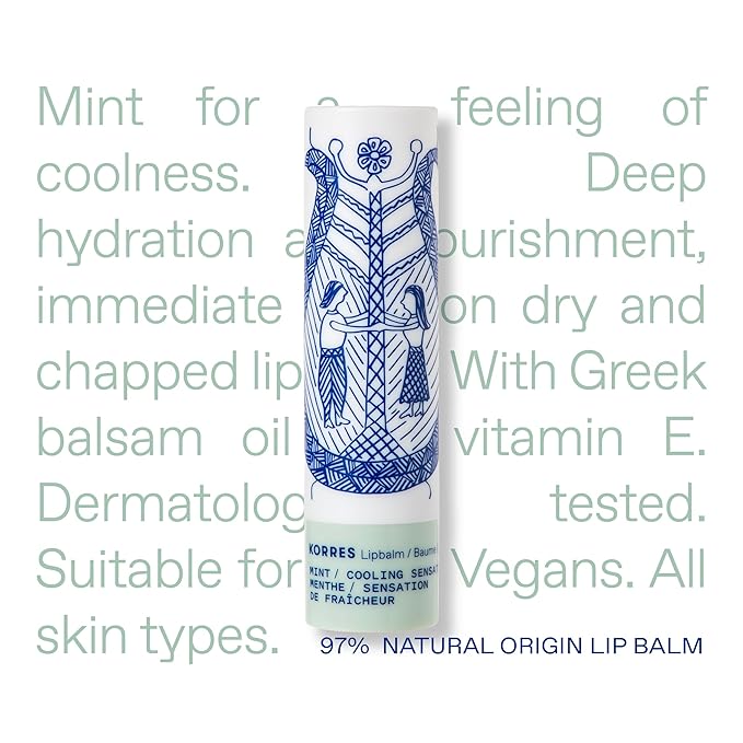 KORRES Balsam Lip Butter Stick Clear Mint, Moisturizing Balm with Greek Hypericum Oil, Nourishing Formula for Smooth Lips, Lightweight Shine, Daily Lip Care, 0.17 oz