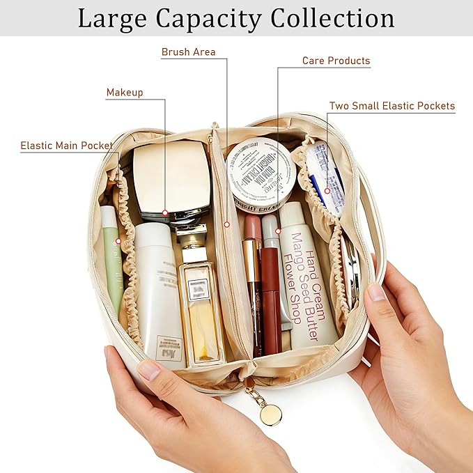 Gifts for Women Bridesmaid Gifts Personalized Initial Makeup Bag PU Leather Cosmetic Waterproof Travel Toiletry Bag (Medium)