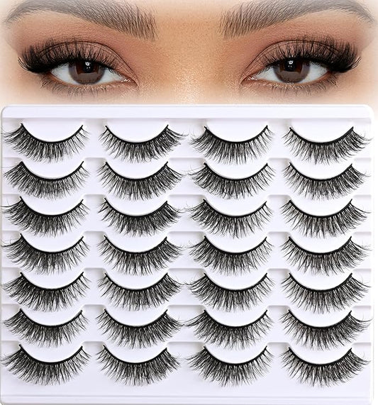 APCYUST Wispy Eyelashes Natural Cat Eye Lashes Short Mink Lash Strips Fluffy Fake Cateye Eyelash 14 Pairs False Volume Eye Lash Pack Natural Look