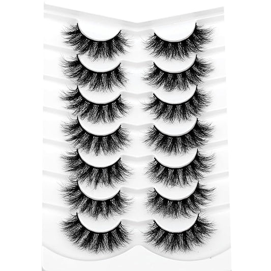 Pooplunch False Eyelashes Doe Eye Lashes Fluffy Volume 16MM Silky Long Sexy Natural 8D Faux Mink Fake Eyelash Strips 7 Pairs Pack