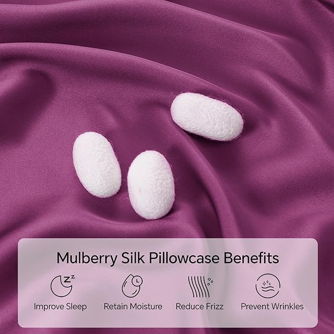 INFIIXSO Mulberry Silk Pillow Cases King Size Set of 2, Silk Pillowcase with Hidden Zipper 20"x36", Extraordinary Smooth and Soft Pillow Case for Hair and Skin(Purple, 2 Pack)