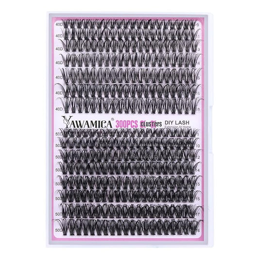 DIY Lash Extension Kit 300pcs Individual Lashes 9-18mm Mix 40D 50D Cluster Eyelash Extension Kit Wispy Lash Clusters with Lash Bond and Seal and Lash Tweezers for Lash Extension by Yawamica