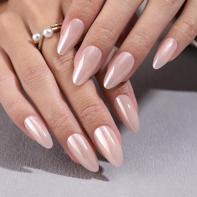 RPNZL Press On Nails - Glazed Doughnut | Chrome Glazed Long Almond Fake Nails Tip, Salon Quality | 32 Nails, 16 Sizes Kit with Glue and Adhesive Tabs I Female Founded - Beauty, Self Care