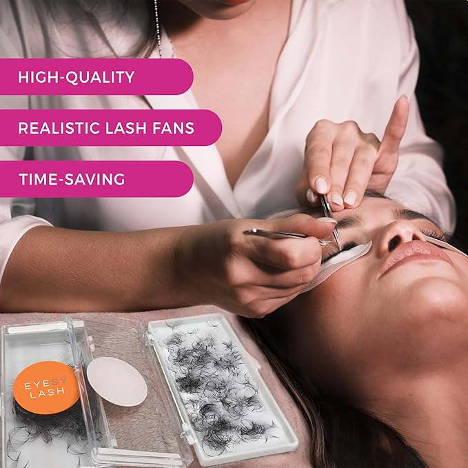 Eyesy Lash 500 Camellia Promade Fans - 5D 0.07 Size 12-14-16mm Curl CC - Natural Premade Lash Fans for Eyelash Extensions 3 Lengths in 1 Loose Pre Made Eyelash Create Depth, Texture, Layer, Volume