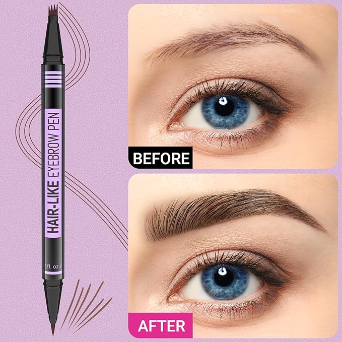 iMethod Eyebrow Pen - Eyebrow Pencil Magic 2-in-1 Eye Brow Pencils for Women with 4-Fork-Tip and Precise Brush-Tip Create Natural Hair-Like Brows, Last All Day, Microblading Eyebrow Pen, Light Brown