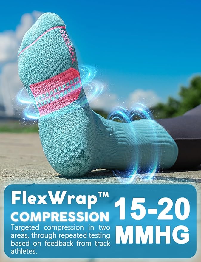 Juclise Womens Coolmax Bamboo Viscose Compression Running Crew Socks, Moisture-Wicking Anti-Blister Hiking&Gym Athletic