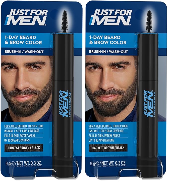 Just for Men 1-Day Beard & Brow Color, Temporary Color for Beard and Eyebrows, For a Fuller, Well-Defined Look, Up to 30 Applications, Darkest Brown/Black (Pack of 2)
