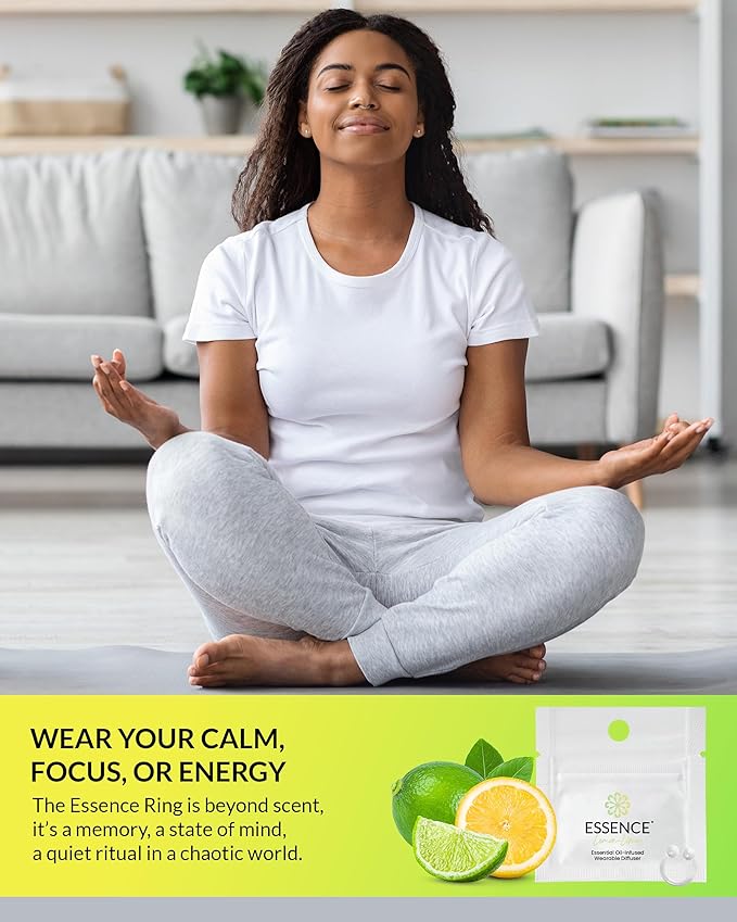 Essence Wearable Aromatherapy Nasal Diffuser – Lemon-Lime Essential Oil Nose Ring Silicone Inhaler for Stress & Mood Support - Made in USA & Travel-Friendly (3 Pack)