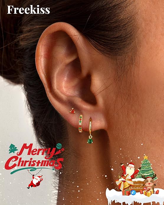 Freekiss 3 Pairs Gold Hoop Earrings Set: Dainty Stud Earrings Trendy Small 14K Gold Plated Hypoallergenic Dangle Cartilage Huggie Hoop Earrings for Women Gold Jewelry for Women Gifts