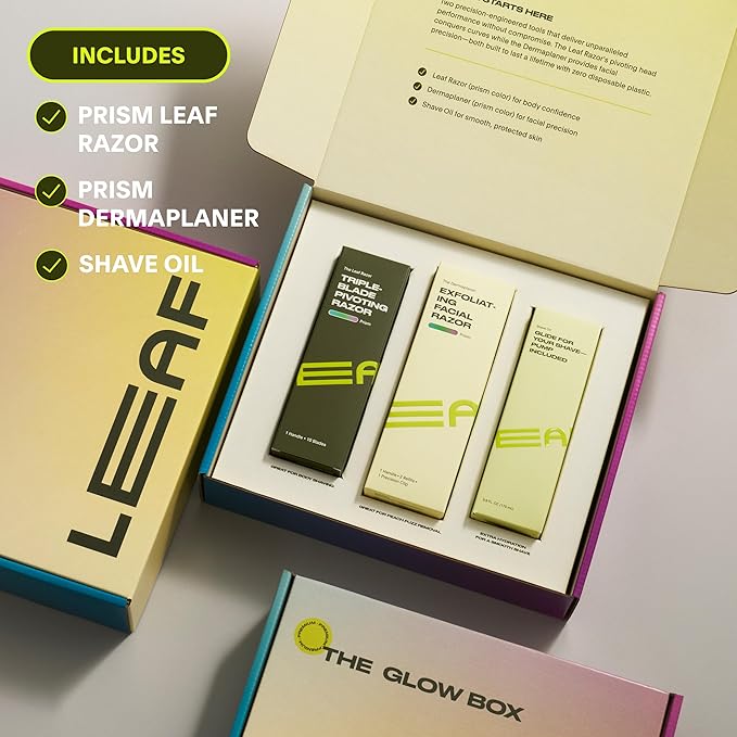The Glow Box - Includes Prism Leaf Razor, Prism Dermaplaner, 175mL Shave Oil