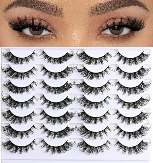 APCYUST Cat Eye Lashes Natural Fox Eyelash Wispy Russian Strip Eyelashes D Curl Fake Fairy Lash Strips Fluffy Spiky Cateye Lashes Wispies False Eyelash Foxy Look