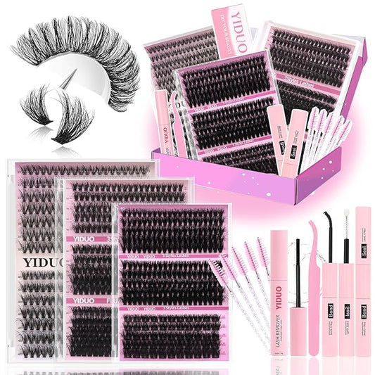 YlDUO Lashes Clusters Kit 7 style Mix Clusters Eyelashes Extensions 835Pcs C-Curl Volume Lashes Clusters Kit 9-18mm Wispy DIY Individual Fake Eyelash Extensions Kit DIY at Home Easily