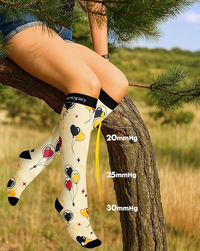 Lalapapa Cute Compression Socks for Women - 3 Pairs 20-30 mmHg Graduated Support Lightweight for Daily Wear Travel Nurse