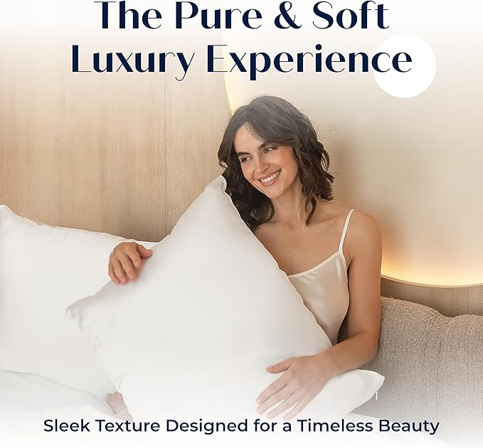 Moonaé Mulberry Silk Pillowcase – Pure Silk Pillow Cover for Healthier Hair & Smoother Skin – Soft, Breathable and Temperature-Regulating, Luxurious Silk Case Colors White-Q