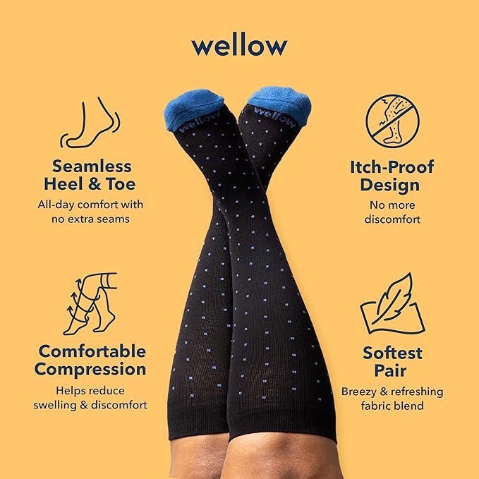 Wellow Wide Calf Compression Socks, Knee High Support, Fit for Men & Women, 18-25 mmHg, Made with Viscose from Bamboo