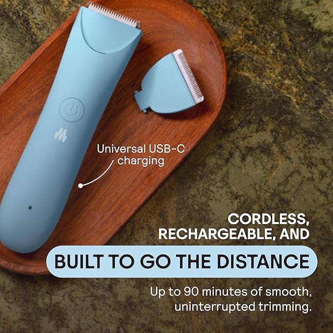 MERIDIAN Slimmer Trimmer – Electric Bikini Line & Pubic Hair Trimmer for Women, Body Hair Groomer for Intimate Areas, Legs & Underarms, Waterproof & Rechargeable, Sky