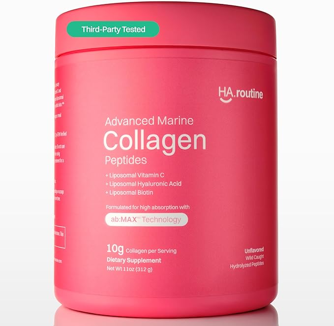 Haroutine Advanced Marine Collagen Powder Plus Liposomal Vitamin C, Hyaluronic Acid & Biotin, Sugar-Free Type I Collagen Supplement for Skin, Hair, Nails, Joint & Gut Health - 30 Servings, Unflavored