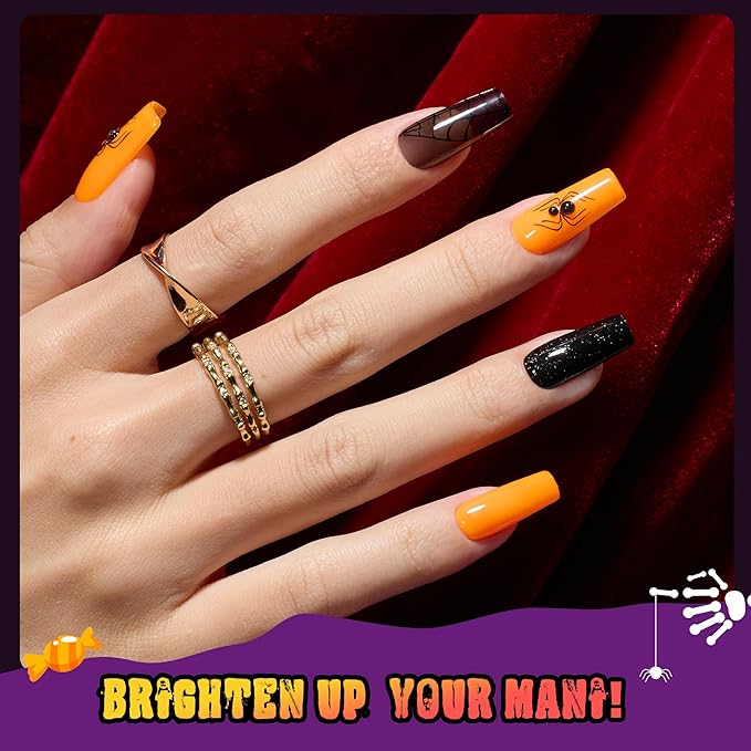 Beetles Gel Nail Polish Set - Hocus Pocus 6 Colors Gel Polish Orange Green Purple Black Red Glitter Winter Colors, Soak Off Nail Lamp UV LED Cured Nail Art Design Manicure Gift for Women