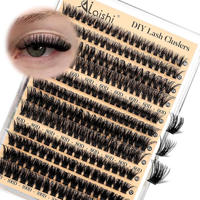AILAISHI Lash Clusters Kit, DIY Cluster Eyelash Extensions 9‑16mm, 60D+80D+100D, 224pcs Fluffy D Curl Natural Lashes–Fake Cat Eye Individual Clusters