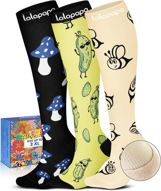 Lalapapa Cute Compression Socks for Women - 3 Pairs 20-30 mmHg Graduated Support Lightweight for Daily Wear Travel Nurse