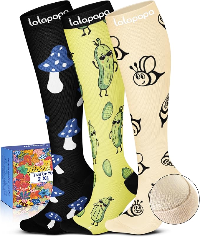Lalapapa Cute Compression Socks for Women - 3 Pairs 20-30 mmHg Graduated Support Lightweight for Daily Wear Travel Nurse