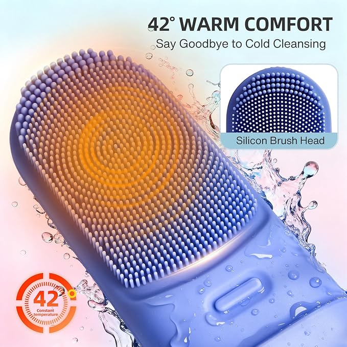 Face Scrubber with Heated,3 Modes Waterproof Rechargeable Portable Travel Size Makeup Remover Cleansing, Exfoliating and Massaging face wash Brush for Women & Men(Deep Ocean Key Blue)
