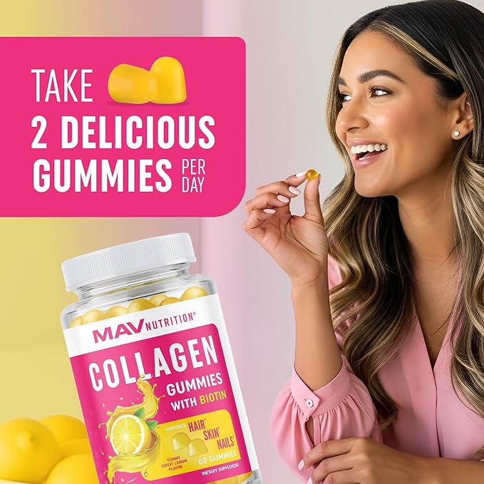 Collagen Gummies for Women | 200mg Hydrolyzed Collagen + 2500mcg Biotin, With Vitamin C, E & Zinc | Anti Aging, Hair Growth, Skin, Strong Nails | Non-GMO Gummy Vitamin Supplements | 60 Count