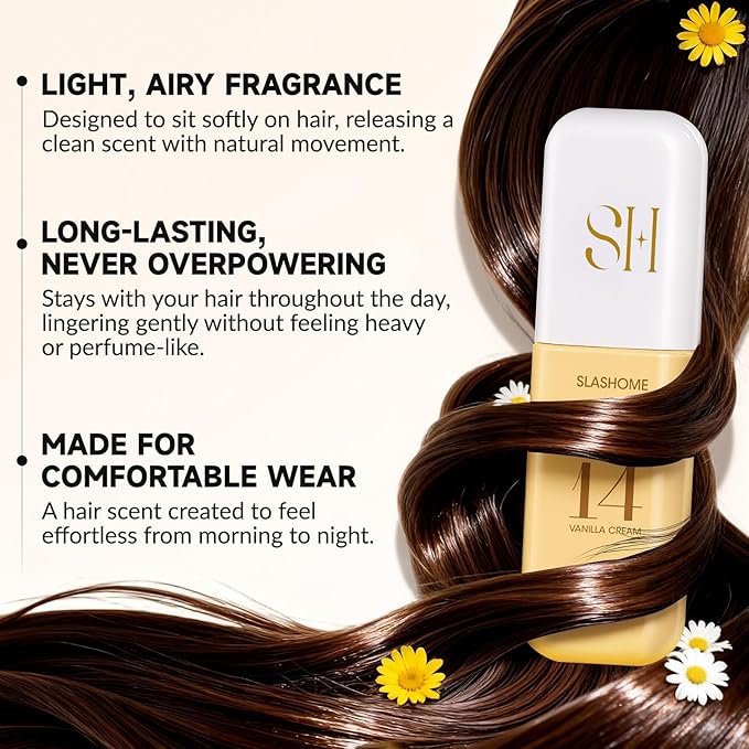 slashome Hair Perfume for Women, Alcohol-Free Vanilla Cream Hair & Body Mist, Lightweight Long-Lasting Fragrance for Hair, Wigs, Body & Fabric, Birthday & Valentine’s Day Gift, 100ml / 3.38 fl oz