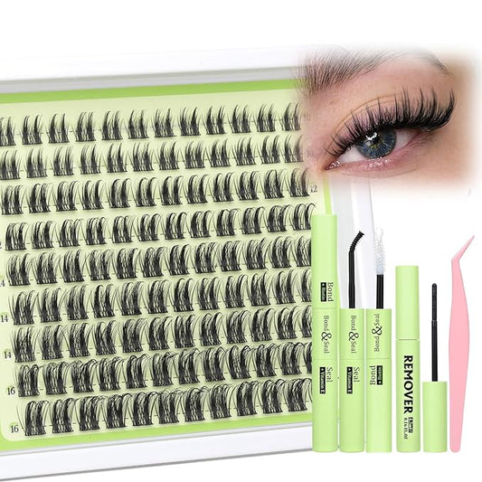 Wispy Lash Clusters Kit Natural Eyelash Clusters Spiky Lash Extension Kit Pestañas Postizas Naturales C Curl Individual Lashes 10-16mm Cluster Eyelash Extensions Kit with Remover DIY Lash at Home