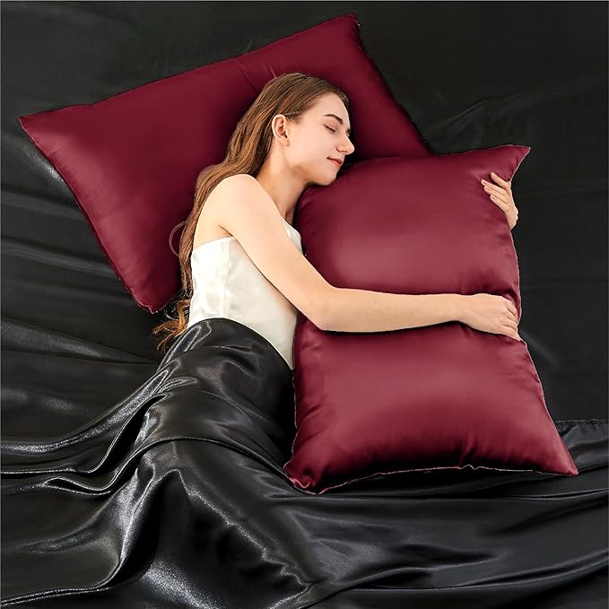 INFIIXSO Mulberry Silk Pillowcase for Hair and Skin, Silk Pillow Cases Queen Size with Hidden Zipper 20x30 Inches, Super Smooth and Soft Cooling Pillow Cases for Hot Sleepers(Burgundy, 1 Pack)