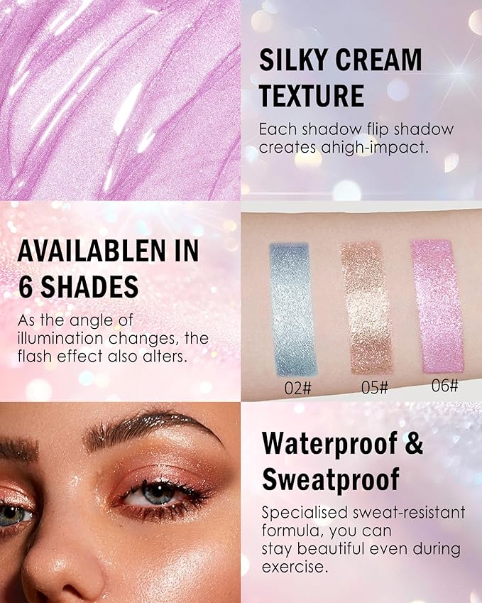 Glitter Cream Eyeshadow Palette, Beige Nude Shimmer Long-Lasting Eye Shadow Pot, Single Holographic Iridescent Eyeshadow Palette Eye Brightener, Smooth Texture Blendable Highlighter Women Makeup -05