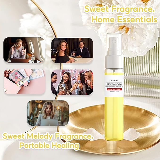 Creamy Marshmallow Fragrance Mist for Women, Sweet Vanilla Scented Body & Hair Spray, Long-Lasting Perfume Mist, Mood Boosting Gentle Formula, Travel Size Portable, 30ml