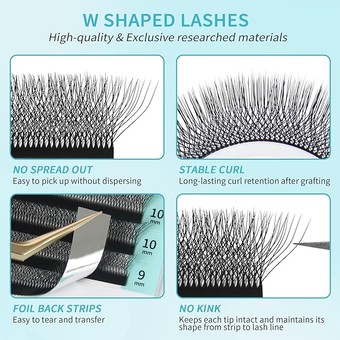 GLAMLASH W Eyelash Extensions 7D Russian Volume Premade Fan Natural Soft Matte Black False Lashes Professional Salon Supplies(7D,0.07,D,12mm)