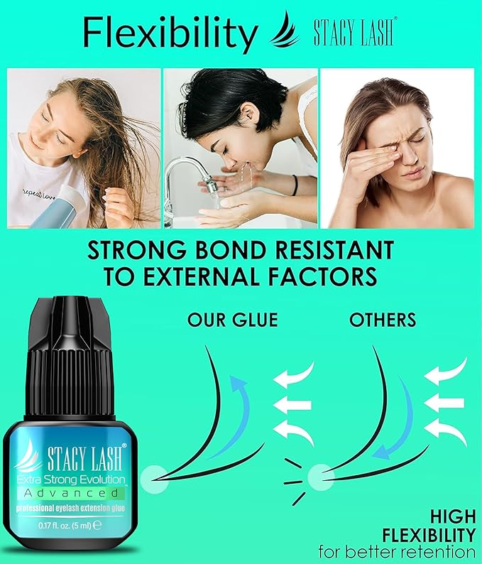 STACY LASH Extra Strong Evolution Advanced Eyelash Extension Glue (0.17fl.oz/5ml)/ 1Sec Dry /6Weeks Retention/Black Adhesive/Professional Supplies