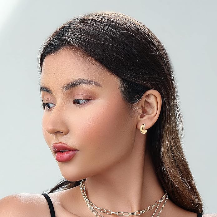 HILXURY Gold Chunky Hoop Earrings Set for Women, 14K Gold Plated Twisted Huggie Hoop Earring Hypoallergenic, Thick Open Hoops Set Lightweight