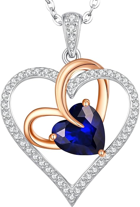 OOBEE Birthstone Necklaces for Women, 925 Sterling Silver Gemstone Fine Love Heart Moissanite Necklace, Ideal Birthday Anniversary Mothers Day Jewelry Gifts for Wife Mom Girlfriend Her