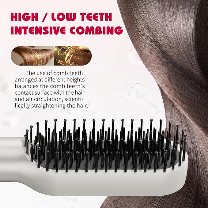 BLUSHMARKS Hair Straightening Brush, Upgraded Negative Ionic Straightener Comb and Blow Dryer 2 in 1 for Women and Girl, 3 Optional Mode, Hot Air & Cold Air and Straighten & Curl Hair, Idea Gift