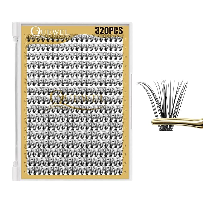 QUEWEL Lash Clusters 320Pcs Cluster Lashes 30D C Curl Lash Cluster Eyelash Extensions Mix9-16mm Individual Eyelashes Clusters Wispy Lash Clusters Thin Band Soft to Use at Home(30D C Mix9-16)