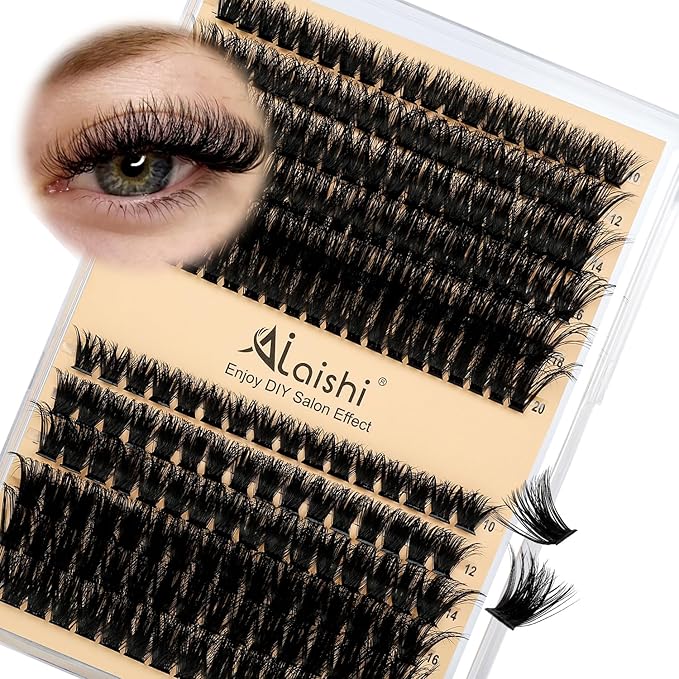 AILAISHI Lash Clusters Kit, DIY Cluster Eyelash Extensions 10‑20mm, 80D+100D, 216pcs Fluffy D Curl Natural Lashes–Fake Cat Eye Individual Clusters