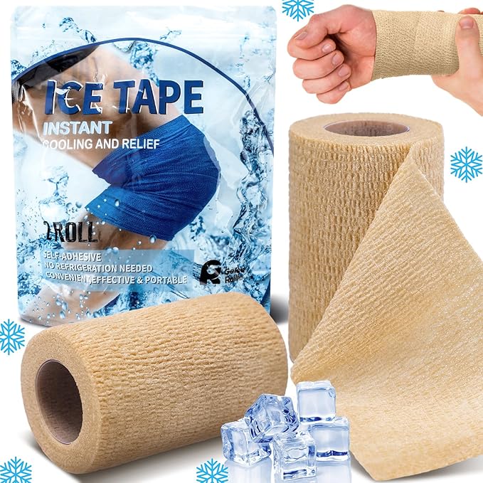 Geiserailie 2 Pcs Instant Cooling Ice Tape Self Sticking Compression Wrap Reusable Sport Ice Tapes No Refrigeration Needed Athletic Muscle Bandage for Pain Relief and Swelling (Skin Color,3 Inches)