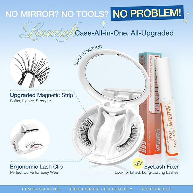 LASHVIEW Magnetic Eyelashes with Applicator Upgrade Soft Magnetic Eyelashes Natural Look Reusable No Glue or Eyeliner Needed Easy to Wear and Remove (RC25)