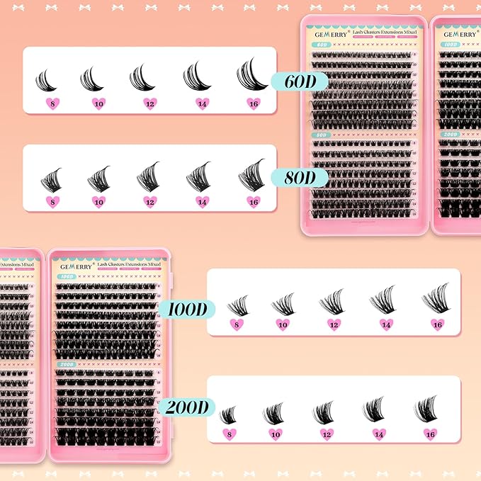 GEMERRY Lash Clusters 4 Style Clusters Eyelash Extensions False Eyelashes Wispy Natural Lashes Fluffy Individual Lashes for DIY at home (60D 80D 100D 200D, 8-16mm)