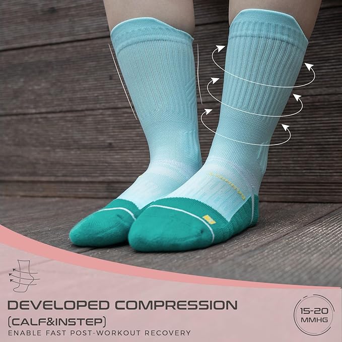 Coolmax Compression Running Socks for Women 3 Pairs, Anti-Blister Moisture Wicking Boot Crew Cushion Athletic Workout Socks